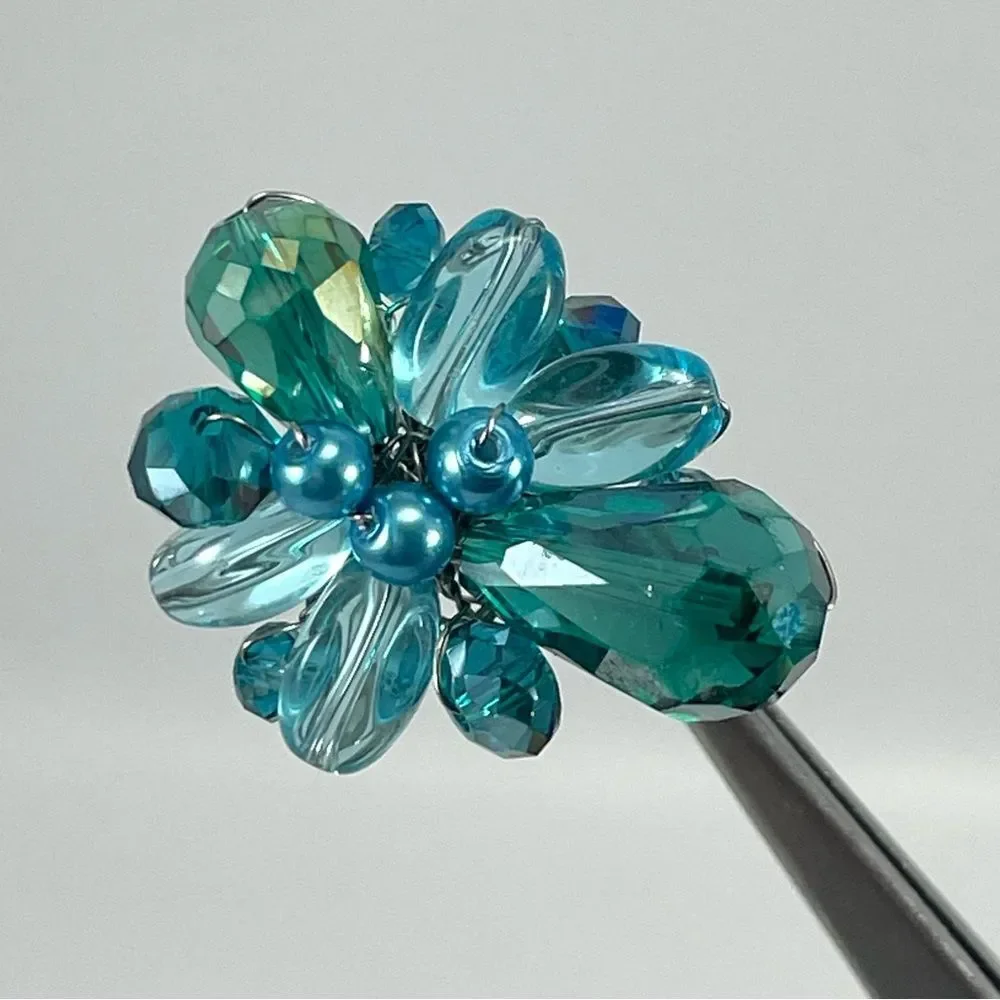Beautiful Ring Unsigned Blue Glass Artisan Adjustable Silver Tone Statement